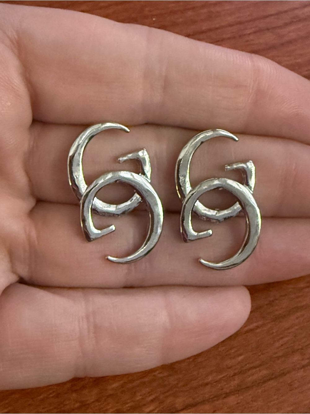 Silver Double 'G' Crescent Logo Earrings